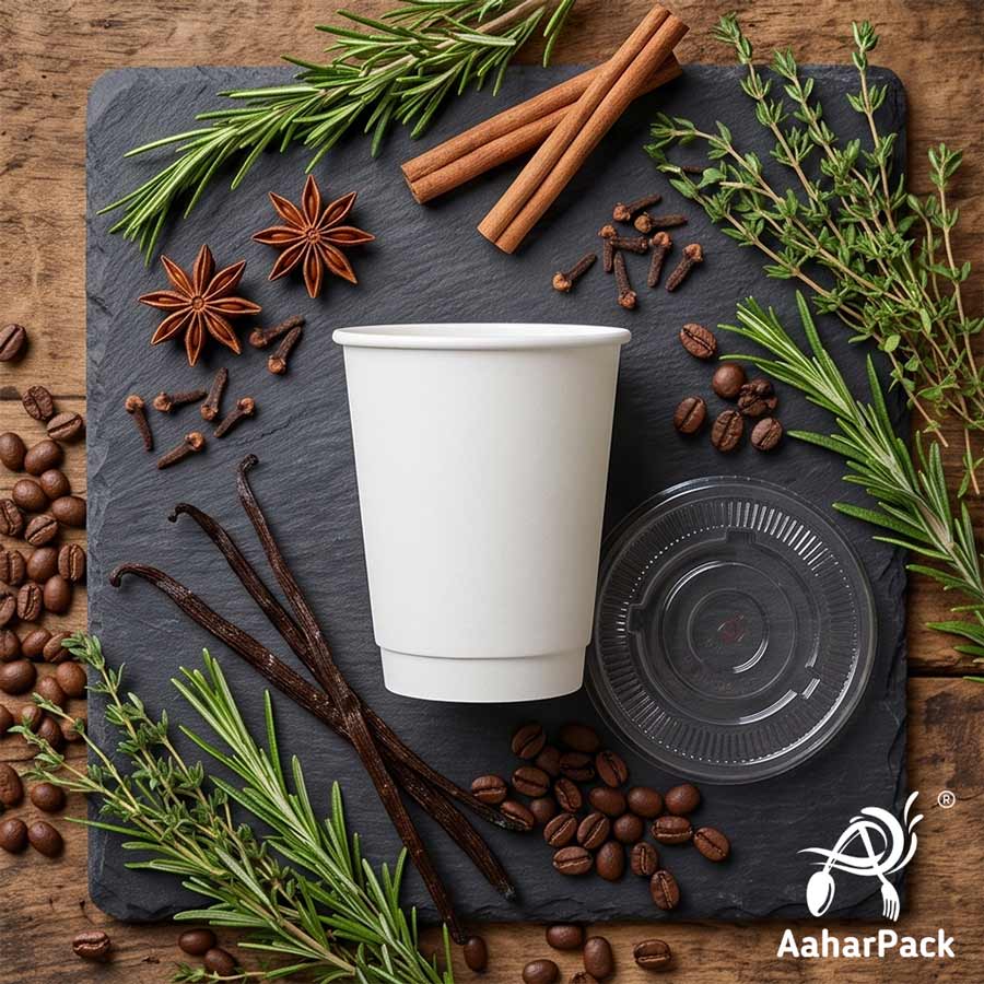 360 ML (12 oz) White Double Wall Paper Cups With Flat Plastic Lids (Pack of 100) - Large Insulated Takeaway Coffee Cups