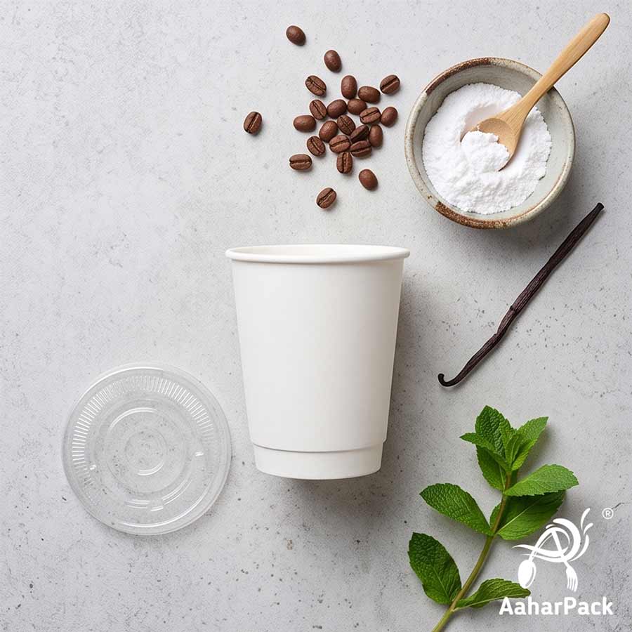 360 ML (12 oz) White Double Wall Paper Cups With Flat Plastic Lids (Pack of 100) - Large Insulated Takeaway Coffee Cups
