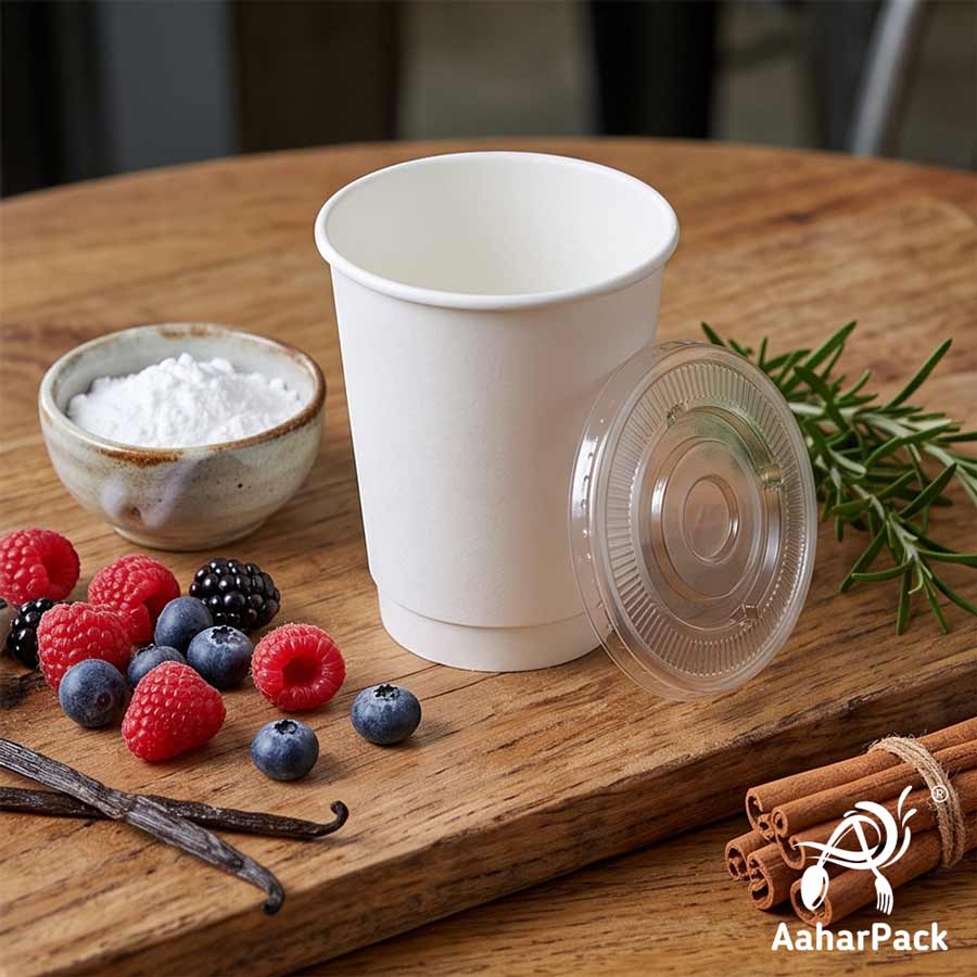 360 ML (12 oz) White Double Wall Paper Cups With Flat Plastic Lids (Pack of 100) - Large Insulated Takeaway Coffee Cups