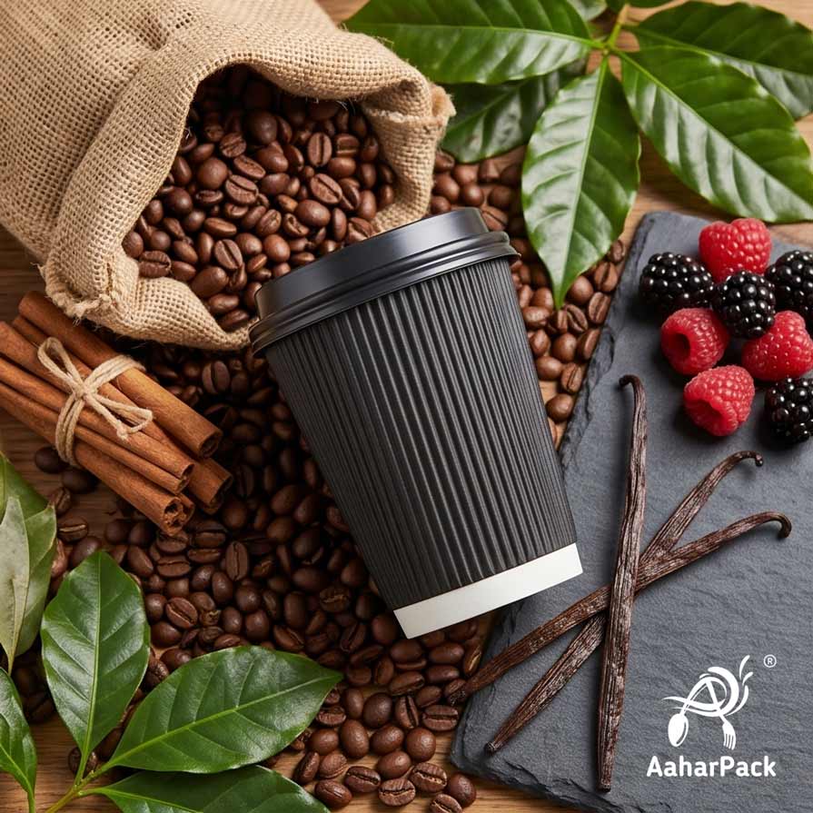 360 ML (12 oz) Black Ripple Wall Paper Cups with Lockable Black Sipper Lids (Pack of 150) - Spill-Proof Insulated Takeaway Cups