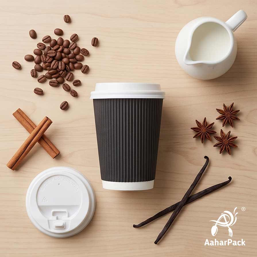 360 ML (12 oz) Black Ripple Wall Paper Cups with Lockable White Sipper Lids (Pack of 150) - Spill-Proof Insulated Takeaway Cups