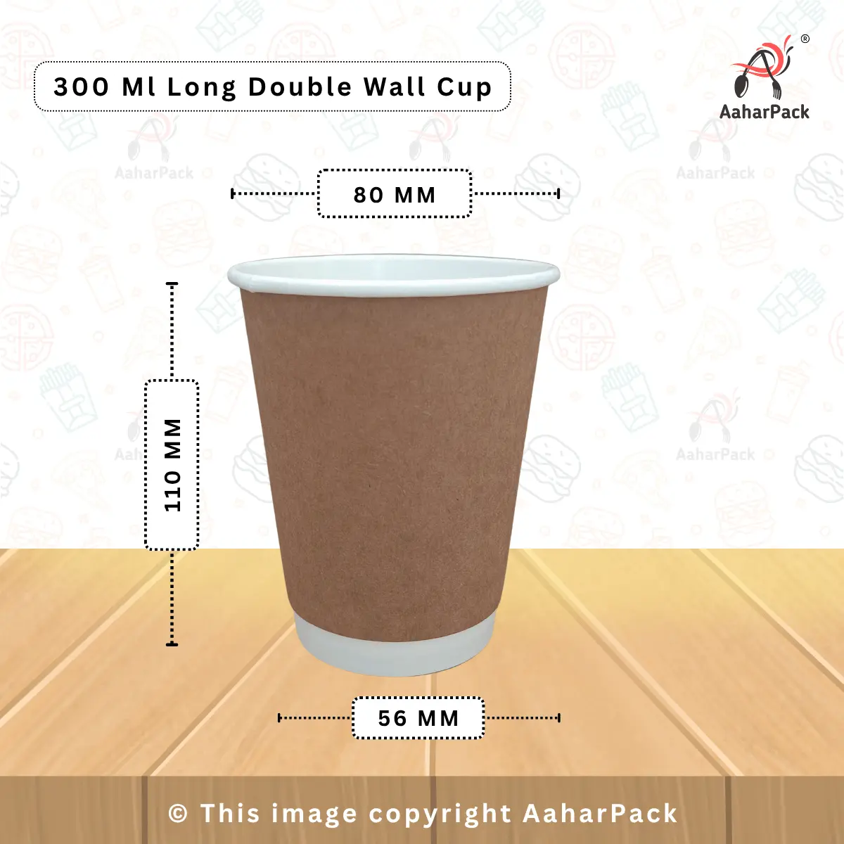 300 ML Long Kraft Double Wall Paper Cups With Flat Paper Lids (Pack of 150) - 100% Plastic-Free Tall Insulated Coffee Cups