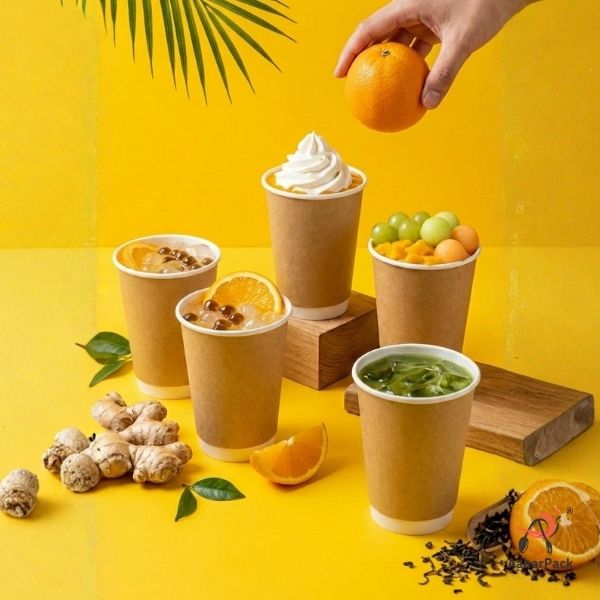 360 ML (12 oz) Kraft Double Wall Paper Cups Without Lid (Pack of 275) - Insulated Coffee & Beverage Cups