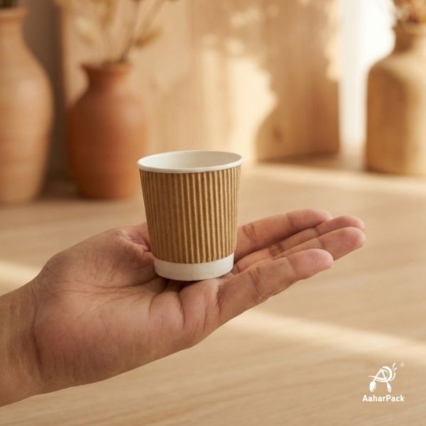 120 ML (4 oz) Kraft Ripple Wall Paper Cups Without Lid (Pack of 400) - Insulated Espresso & Tasting Cups