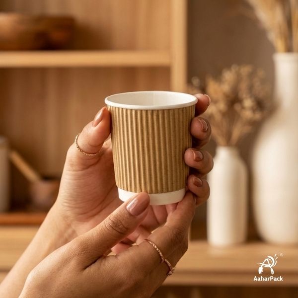 120 ML (4 oz) Kraft Ripple Wall Paper Cups Without Lid (Pack of 400) - Insulated Espresso & Tasting Cups