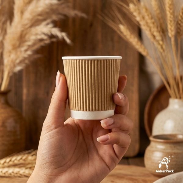120 ML (4 oz) Kraft Ripple Wall Paper Cups Without Lid (Pack of 400) - Insulated Espresso & Tasting Cups