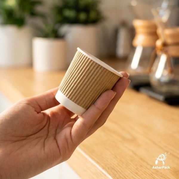 120 ML (4 oz) Kraft Ripple Wall Paper Cups Without Lid (Pack of 400) - Insulated Espresso & Tasting Cups