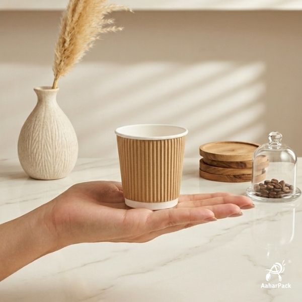 150 ML (5 oz) Kraft Ripple Wall Paper Cups Without Lid (Pack of 300) - Insulated Mid-Sized Coffee & Tasting Cups