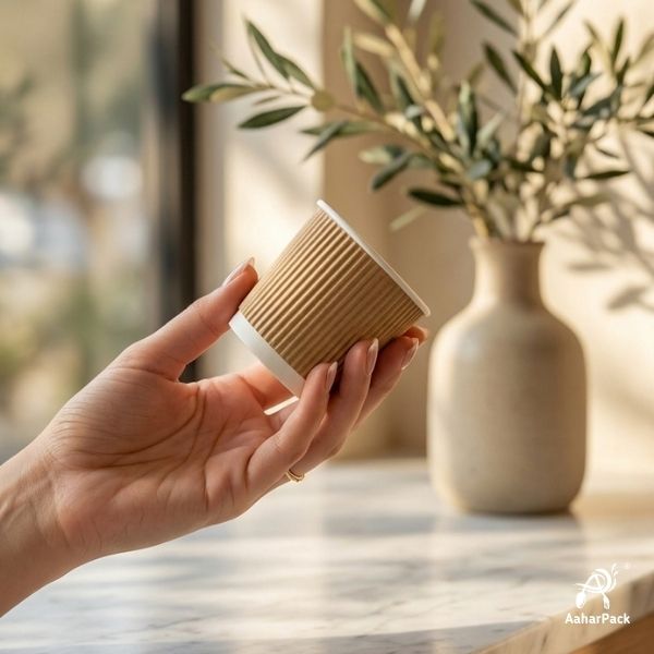 150 ML (5 oz) Kraft Ripple Wall Paper Cups Without Lid (Pack of 300) - Insulated Mid-Sized Coffee & Tasting Cups