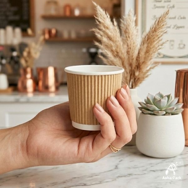 150 ML (5 oz) Kraft Ripple Wall Paper Cups Without Lid (Pack of 300) - Insulated Mid-Sized Coffee & Tasting Cups