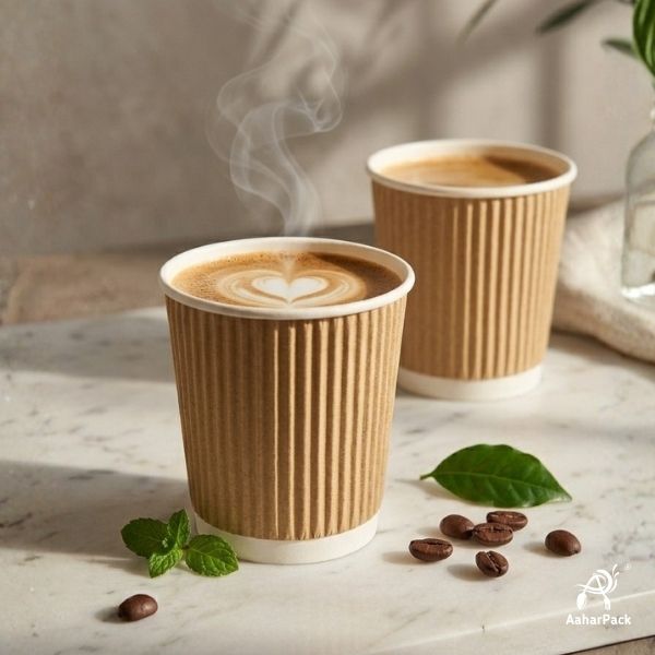 150 ML (5 oz) Kraft Ripple Wall Paper Cups Without Lid (Pack of 300) - Insulated Mid-Sized Coffee & Tasting Cups