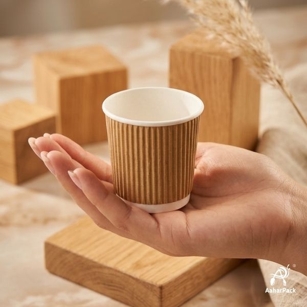 150 ML (5 oz) Kraft Ripple Wall Paper Cups Without Lid (Pack of 300) - Insulated Mid-Sized Coffee & Tasting Cups