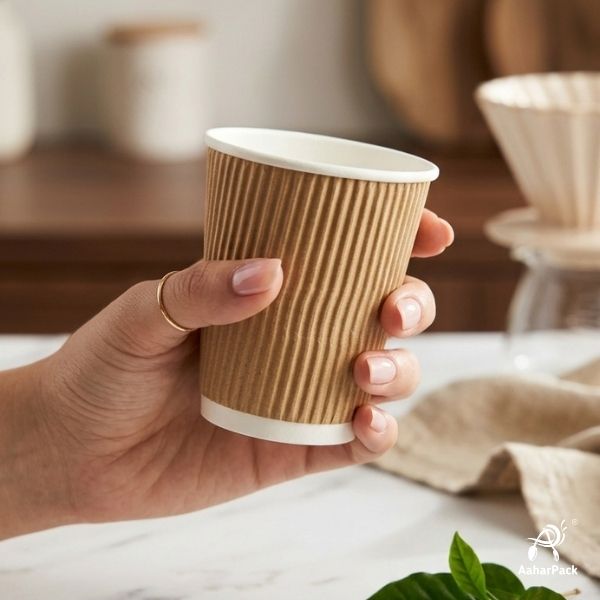180 ML (6 oz) Kraft Ripple Wall Paper Cups Without Lid (Pack of 275) - Insulated Coffee & Beverage Cups