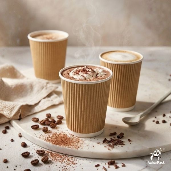 180 ML (6 oz) Kraft Ripple Wall Paper Cups Without Lid (Pack of 275) - Insulated Coffee & Beverage Cups