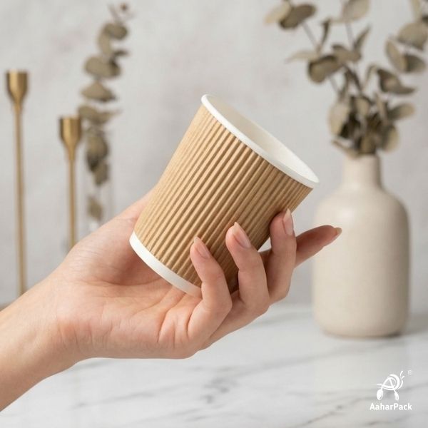 180 ML (6 oz) Kraft Ripple Wall Paper Cups Without Lid (Pack of 275) - Insulated Coffee & Beverage Cups