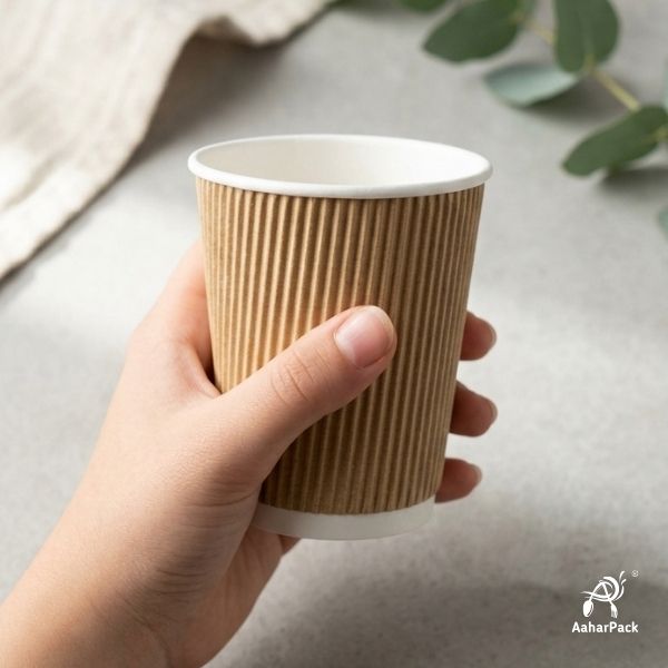 210 ML (7 oz) Kraft Ripple Wall Paper Cups Without Lid (Pack of 250) - Insulated Coffee & Beverage Cups