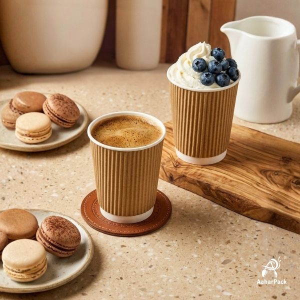 210 ML (7 oz) Kraft Ripple Wall Paper Cups Without Lid (Pack of 250) - Insulated Coffee & Beverage Cups