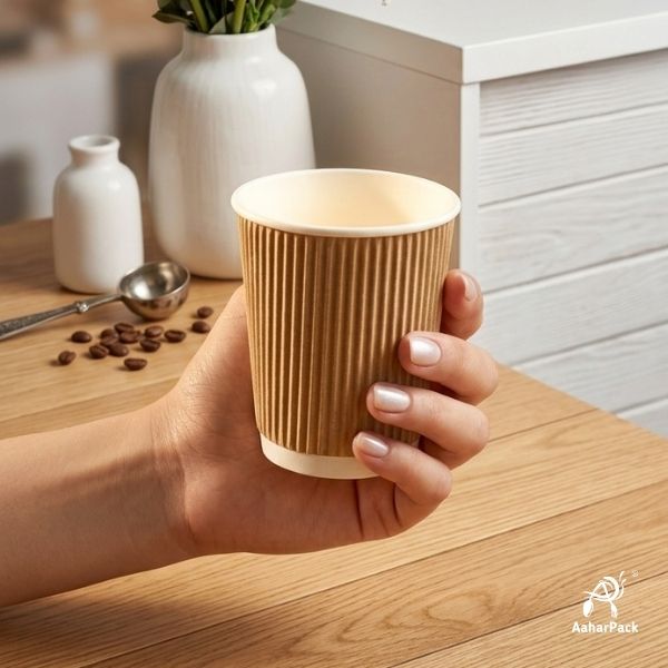 210 ML (7 oz) Kraft Ripple Wall Paper Cups Without Lid (Pack of 250) - Insulated Coffee & Beverage Cups