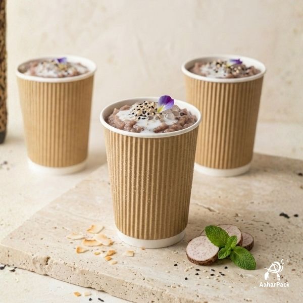 210 ML (7 oz) Kraft Ripple Wall Paper Cups Without Lid (Pack of 250) - Insulated Coffee & Beverage Cups