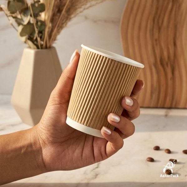 210 ML (7 oz) Kraft Ripple Wall Paper Cups Without Lid (Pack of 250) - Insulated Coffee & Beverage Cups