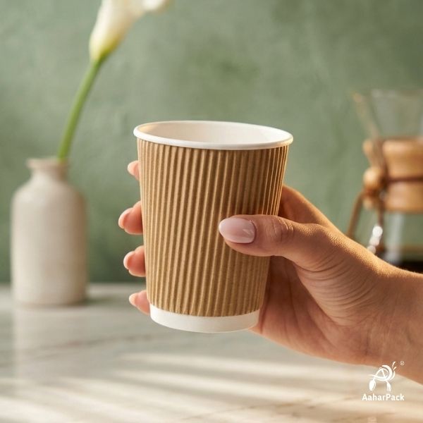 210 ML (7 oz) Kraft Ripple Wall Paper Cups Without Lid (Pack of 250) - Insulated Coffee & Beverage Cups