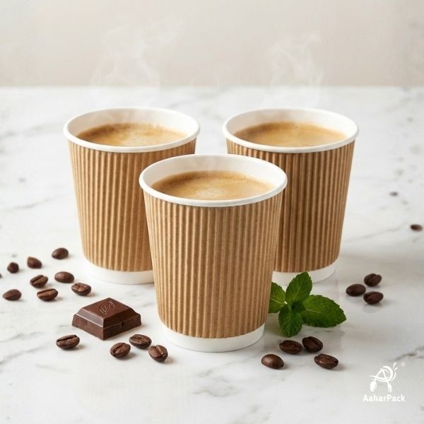 210 ML (7 oz) Kraft Ripple Wall Paper Cups Without Lid (Pack of 250) - Insulated Coffee & Beverage Cups