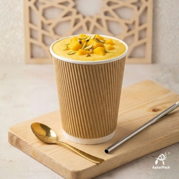 250 ML (8 oz) Kraft Ripple Wall Paper Cups Without Lid (Pack of 225) - Insulated Coffee & Beverage Cups