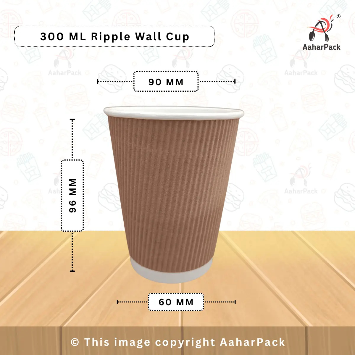 300 ML (10 oz) Kraft Ripple Wall Paper Cups With Flat Plastic Lids (Pack of 100) - Premium Insulated Eco-Friendly Coffee Cups