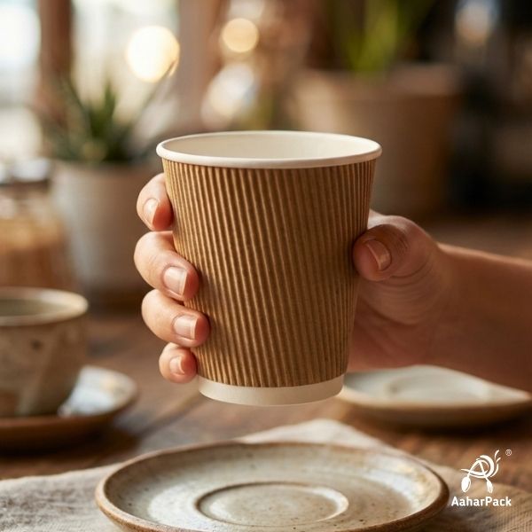 300 ML (10 oz) Kraft Ripple Wall Paper Cups Without Lid (Pack of 500) - Medium Bulk Insulated Coffee Cups