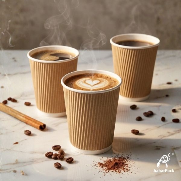 300 ML (10 oz) Kraft Ripple Wall Paper Cups Without Lid (Pack of 500) - Medium Bulk Insulated Coffee Cups