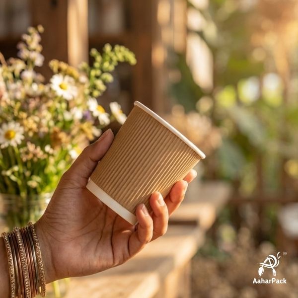 300 ML (10 oz) Kraft Ripple Wall Paper Cups Without Lid (Pack of 500) - Medium Bulk Insulated Coffee Cups