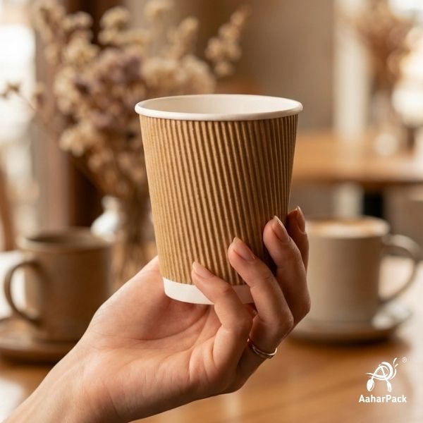 300 ML (10 oz) Kraft Ripple Wall Paper Cups Without Lid (Pack of 500) - Medium Bulk Insulated Coffee Cups
