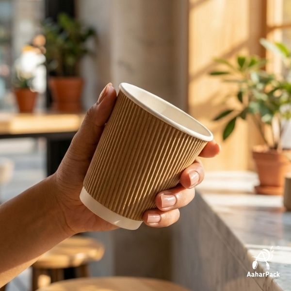 300 ML (10 oz) Kraft Ripple Wall Paper Cups Without Lid (Pack of 500) - Medium Bulk Insulated Coffee Cups
