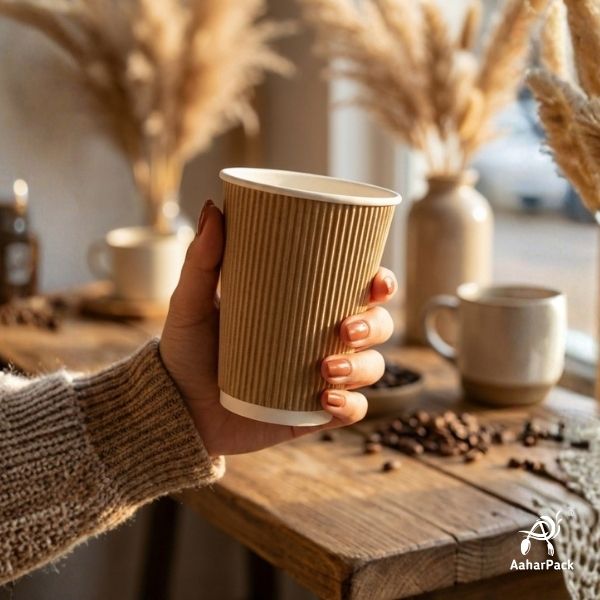 360 ML (12 oz) Kraft Ripple Wall Paper Cups Without Lid (Pack of 250) - Insulated Coffee & Beverage Cups