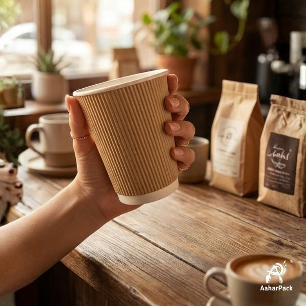 360 ML (12 oz) Kraft Ripple Wall Paper Cups Without Lid (Pack of 250) - Insulated Coffee & Beverage Cups