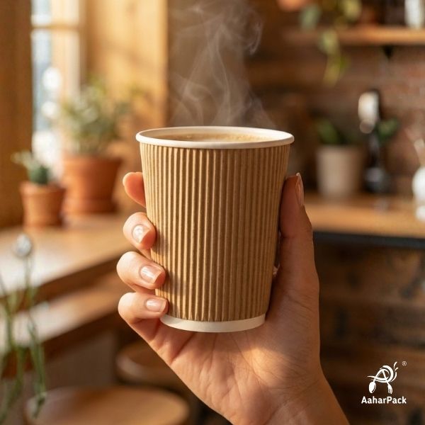 360 ML (12 oz) Kraft Ripple Wall Paper Cups Without Lid (Pack of 250) - Insulated Coffee & Beverage Cups