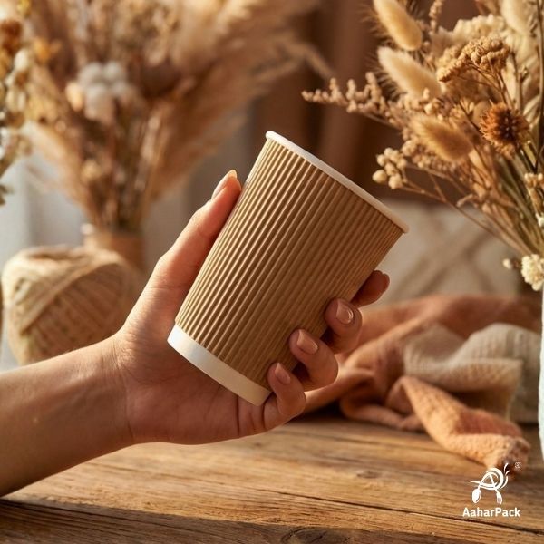 360 ML (12 oz) Kraft Ripple Wall Paper Cups Without Lid (Pack of 250) - Insulated Coffee & Beverage Cups