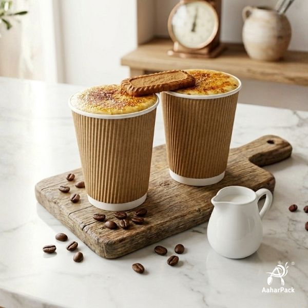 360 ML (12 oz) Kraft Ripple Wall Paper Cups Without Lid (Pack of 250) - Insulated Coffee & Beverage Cups