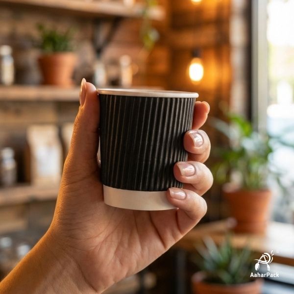 120 ML (4 oz) Black Ripple Wall Paper Cups Without Lid (Pack of 400) - Insulated Espresso & Tasting Cups