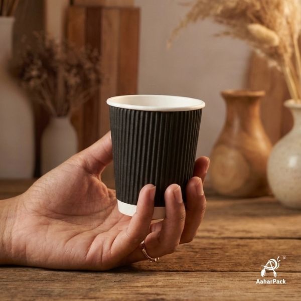 120 ML (4 oz) Black Ripple Wall Paper Cups Without Lid (Pack of 400) - Insulated Espresso & Tasting Cups