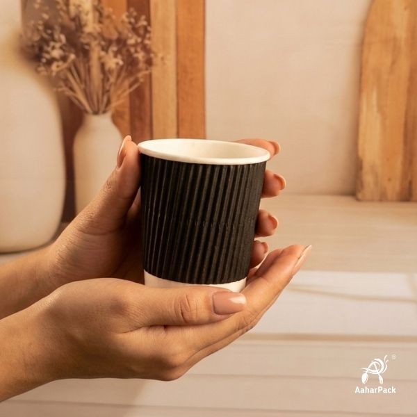 120 ML (4 oz) Black Ripple Wall Paper Cups Without Lid (Pack of 400) - Insulated Espresso & Tasting Cups