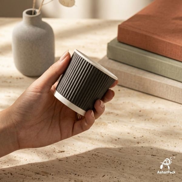 150 ML (5 oz) Black Ripple Wall Paper Cups Without Lid (Pack of 300) - Insulated Mid-Sized Coffee & Tasting Cups