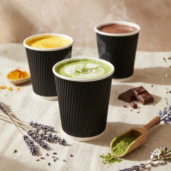 150 ML (5 oz) Black Ripple Wall Paper Cups Without Lid (Pack of 300) - Insulated Mid-Sized Coffee & Tasting Cups