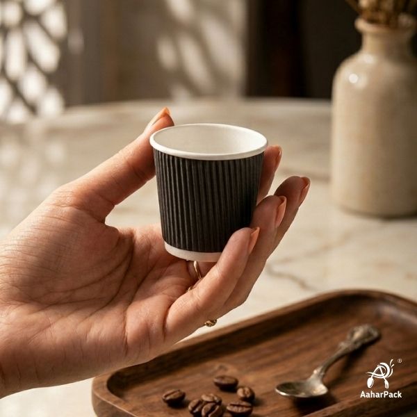 150 ML (5 oz) Black Ripple Wall Paper Cups Without Lid (Pack of 300) - Insulated Mid-Sized Coffee & Tasting Cups
