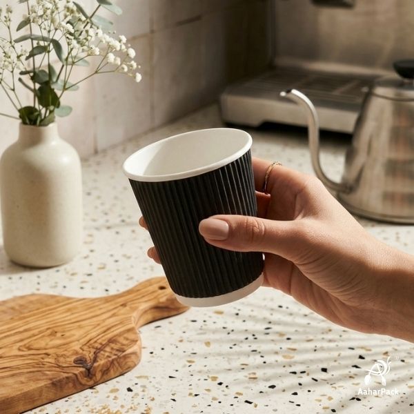 150 ML (5 oz) Black Ripple Wall Paper Cups Without Lid (Pack of 300) - Insulated Mid-Sized Coffee & Tasting Cups