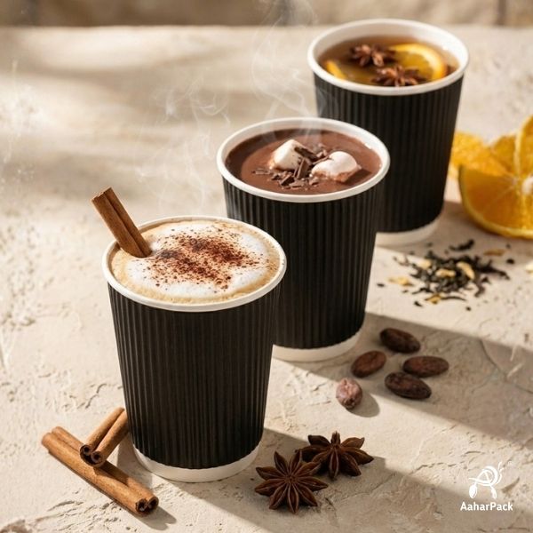 180 ML (6 oz) Black Ripple Wall Paper Cups Without Lid (Pack of 275) - Insulated Coffee & Beverage Cups