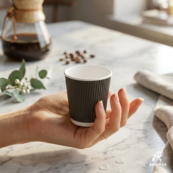 180 ML (6 oz) Black Ripple Wall Paper Cups Without Lid (Pack of 275) - Insulated Coffee & Beverage Cups