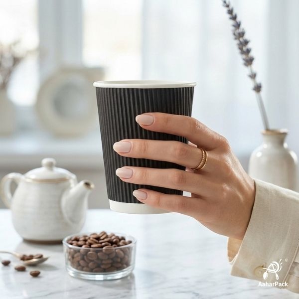 180 ML (6 oz) Black Ripple Wall Paper Cups Without Lid (Pack of 275) - Insulated Coffee & Beverage Cups
