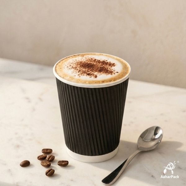 180 ML (6 oz) Black Ripple Wall Paper Cups Without Lid (Pack of 275) - Insulated Coffee & Beverage Cups