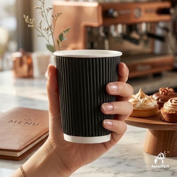 210 ML (7 oz) Black Ripple Wall Paper Cups Without Lid (Pack of 250) - Insulated Coffee & Beverage Cups